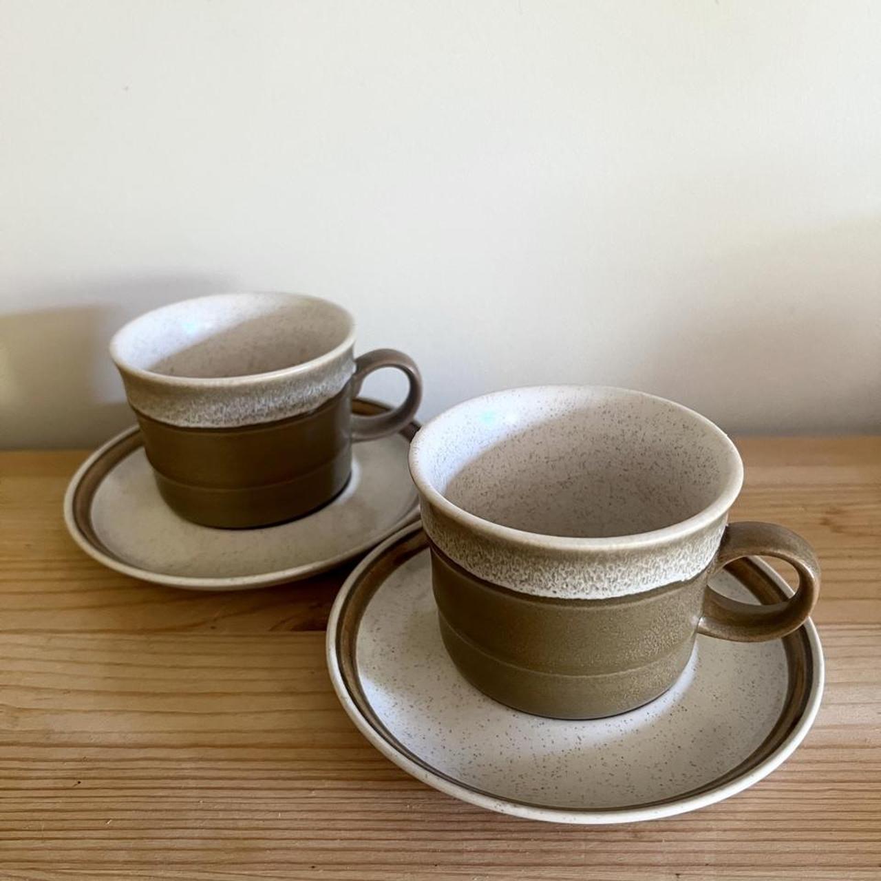 Vintage Country Manor J1000 Cups & Saucers | Made in Japan | 1970s Brown Stoneware Coffee Set | Pair of 2