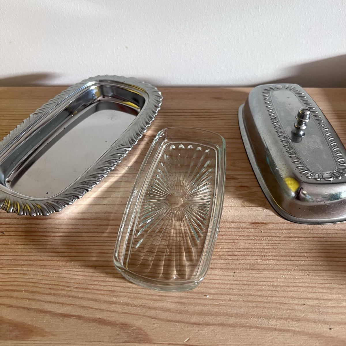 1970s Irvinware Chrome & Glass Butter Dish