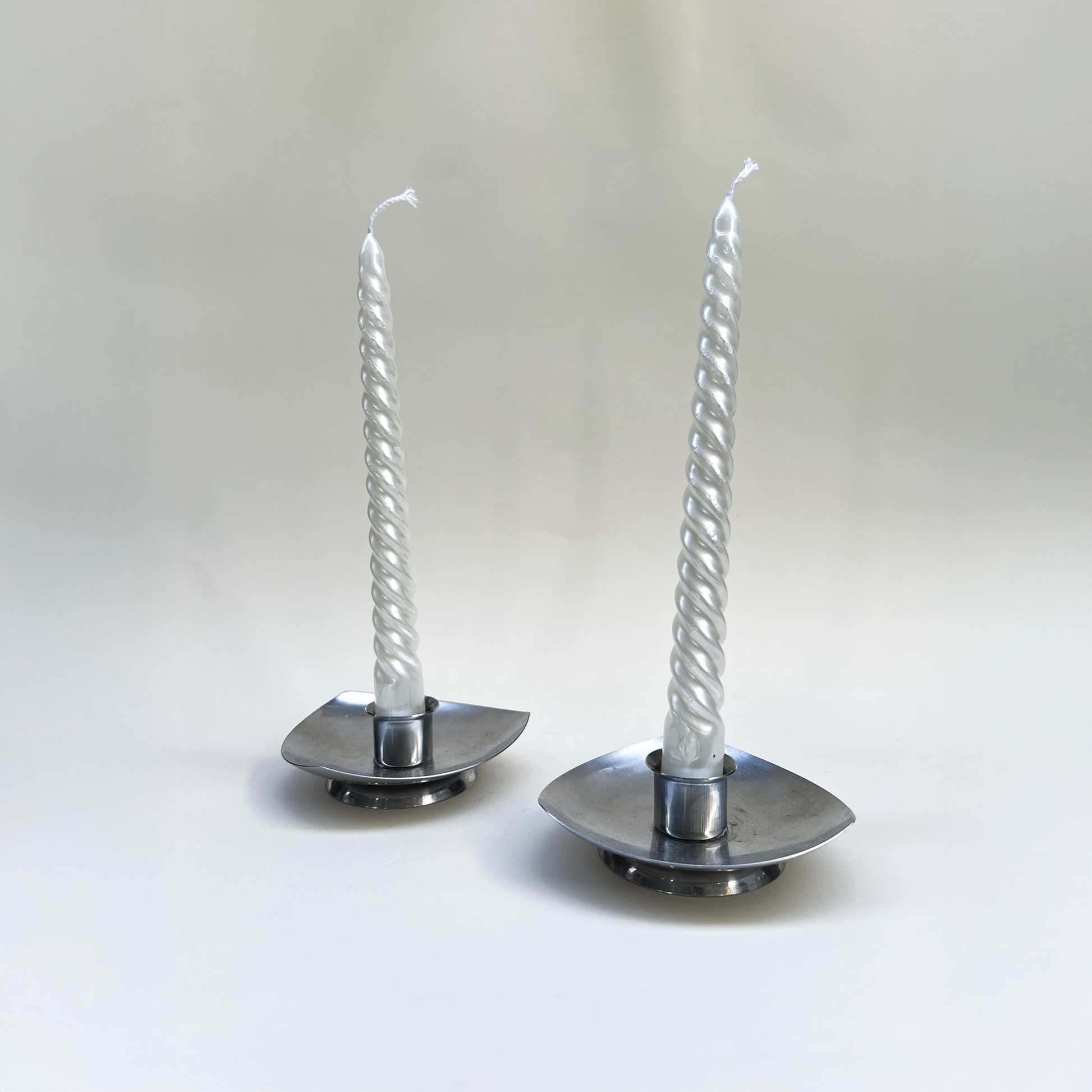 MCM Stainless Steel Candle Holders - Set of 2