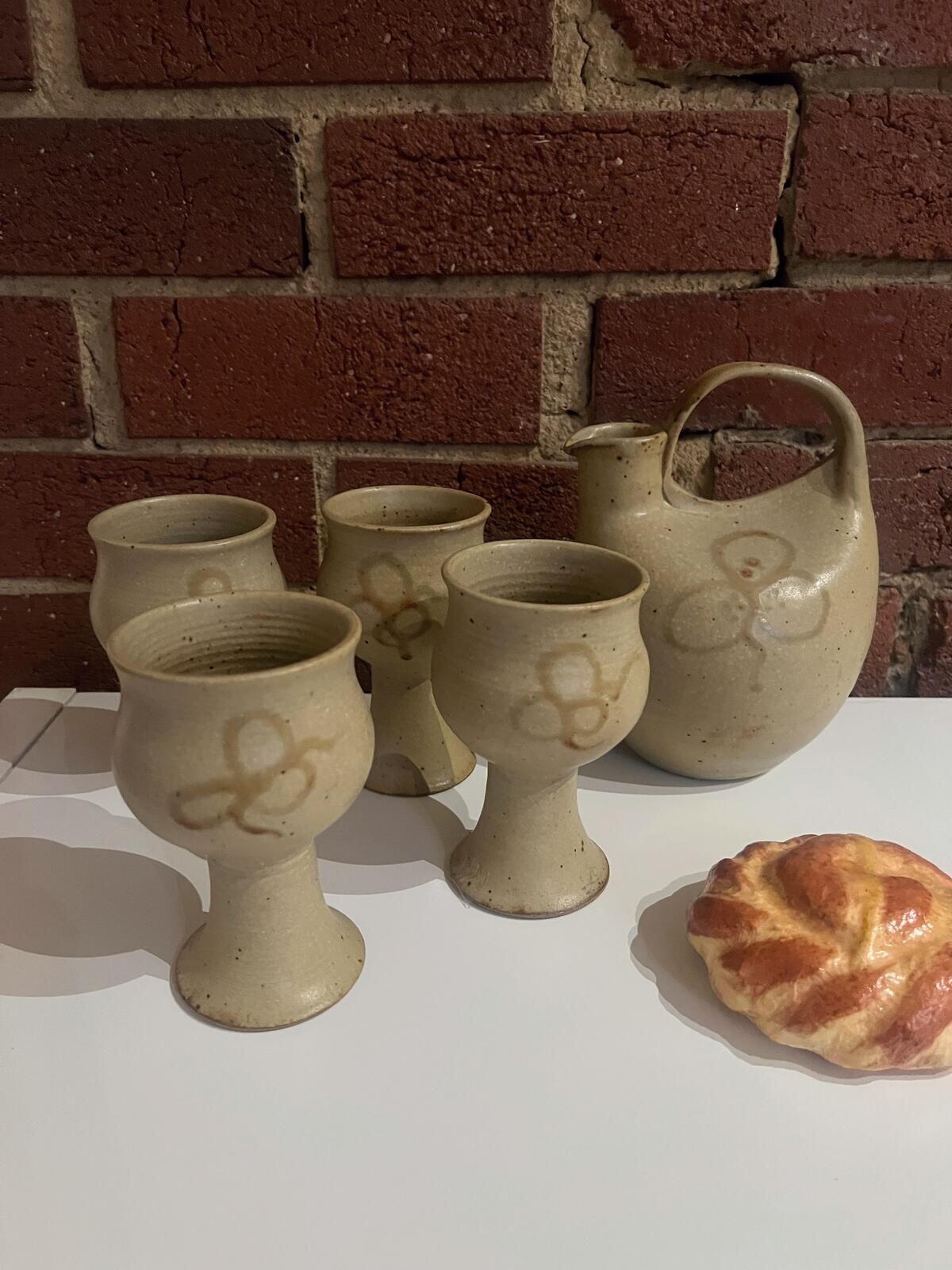 Handmade Stoneware Goblets & Jug Set – Rustic / Studio Pottery
